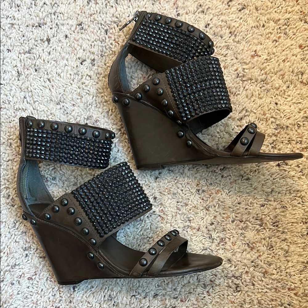Black Wedge Sandals with High Heel and Ankle Strap